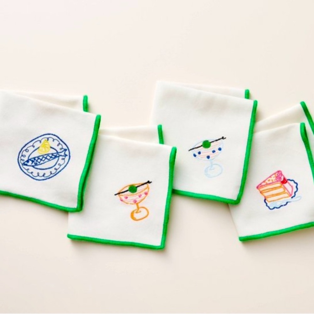 Kate Spade New York set of 4 Embroidered Cocktail Napkins Handkerchiefs NWT - Picture 2 of 4